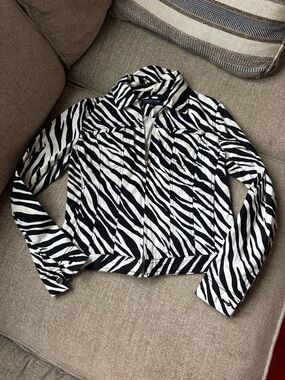 Jones New York Black & White Zebra-Print Jean Jacket